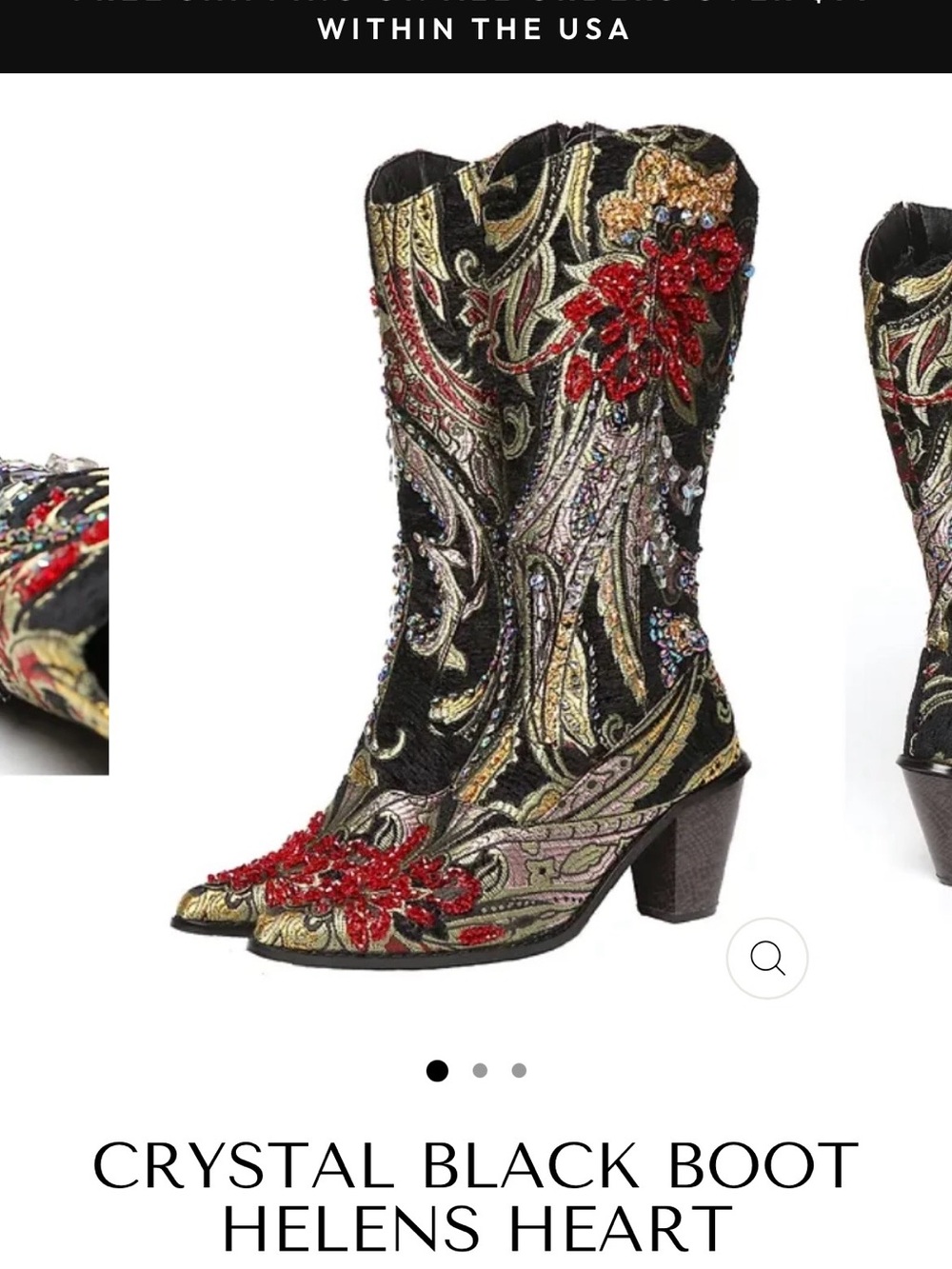 Crystal Embellished Black Western Boot Helen’s Heart NIB